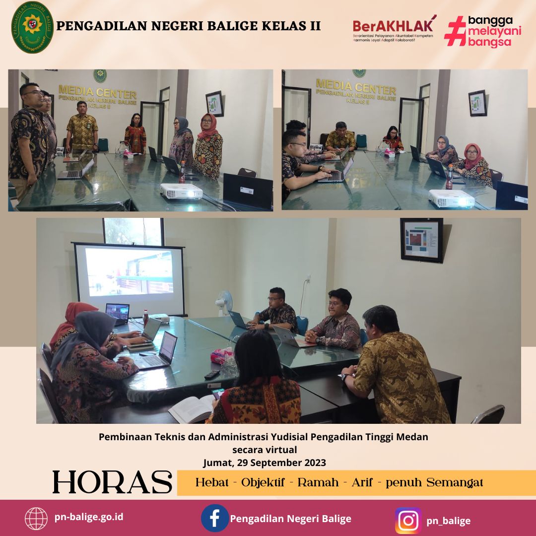 Pembinaan Teknis dan Administrasi Yudisial Pengadilan Tinggi Medan  secara virtual pada hari Jumat 29 September 2023